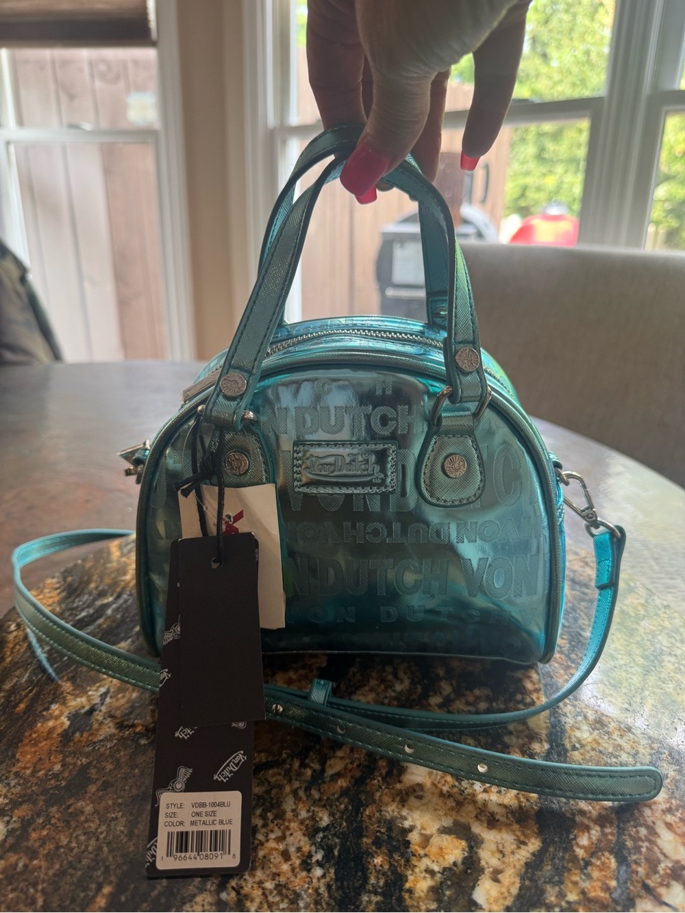 Von Dutch Metallic Teal Mini Dome Satchel